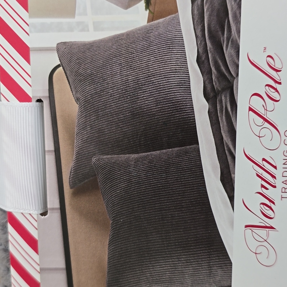 NORTH POLE TRADING COMPANY BRAND GRAY CORDUROY EURO SHAM BUNDLE OF 2
